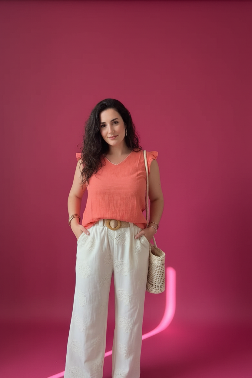 Blouse gaze de coton corail orangé