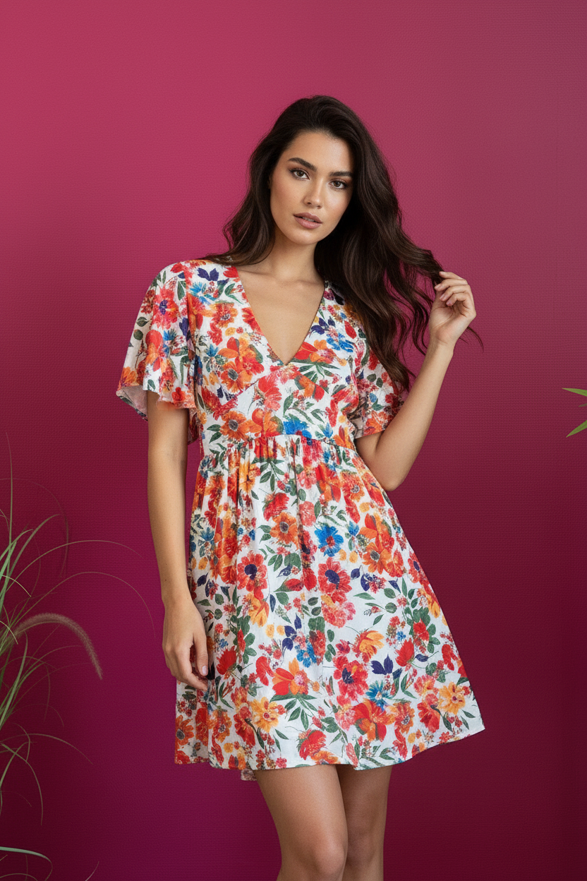 Robe Courte Ambre portée par mannequin