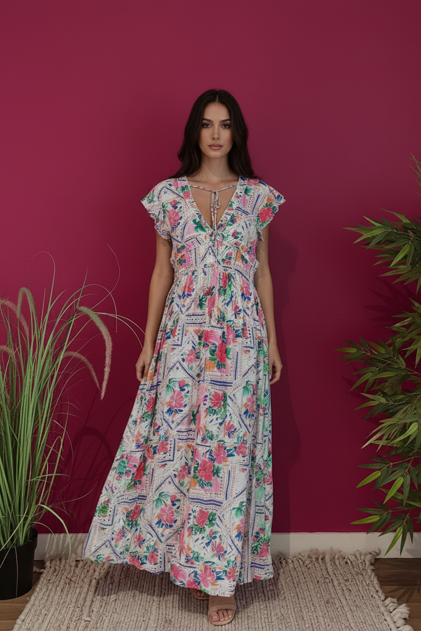 Robe Jardin Fleuri portée par un mannequin