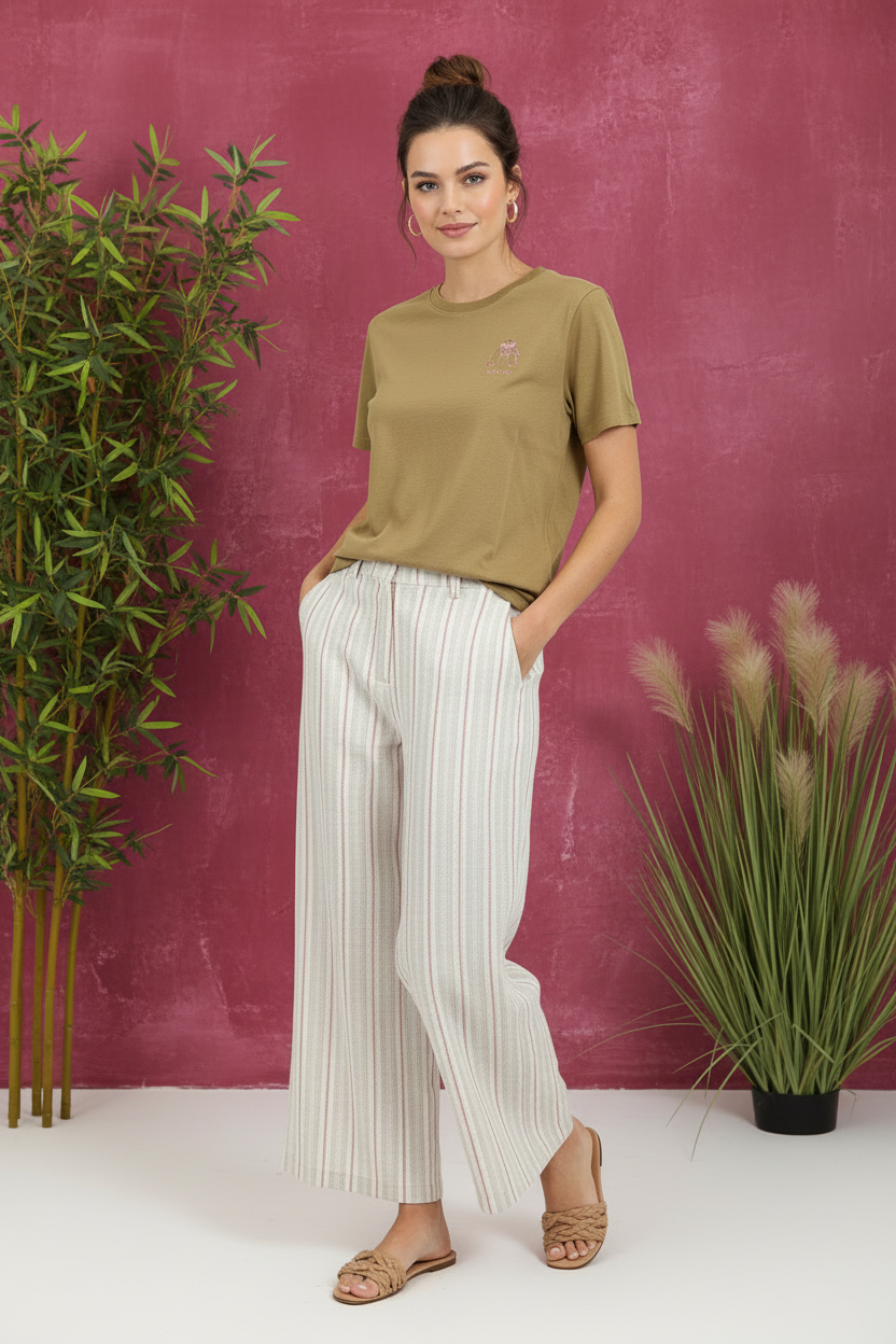 Pantalon Phybie porté – fond framboise