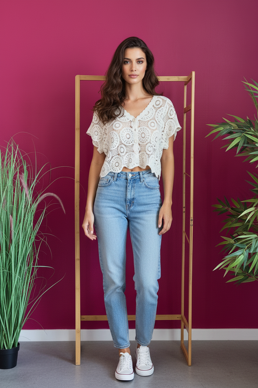 Gilet en Crochet porté par mannequin