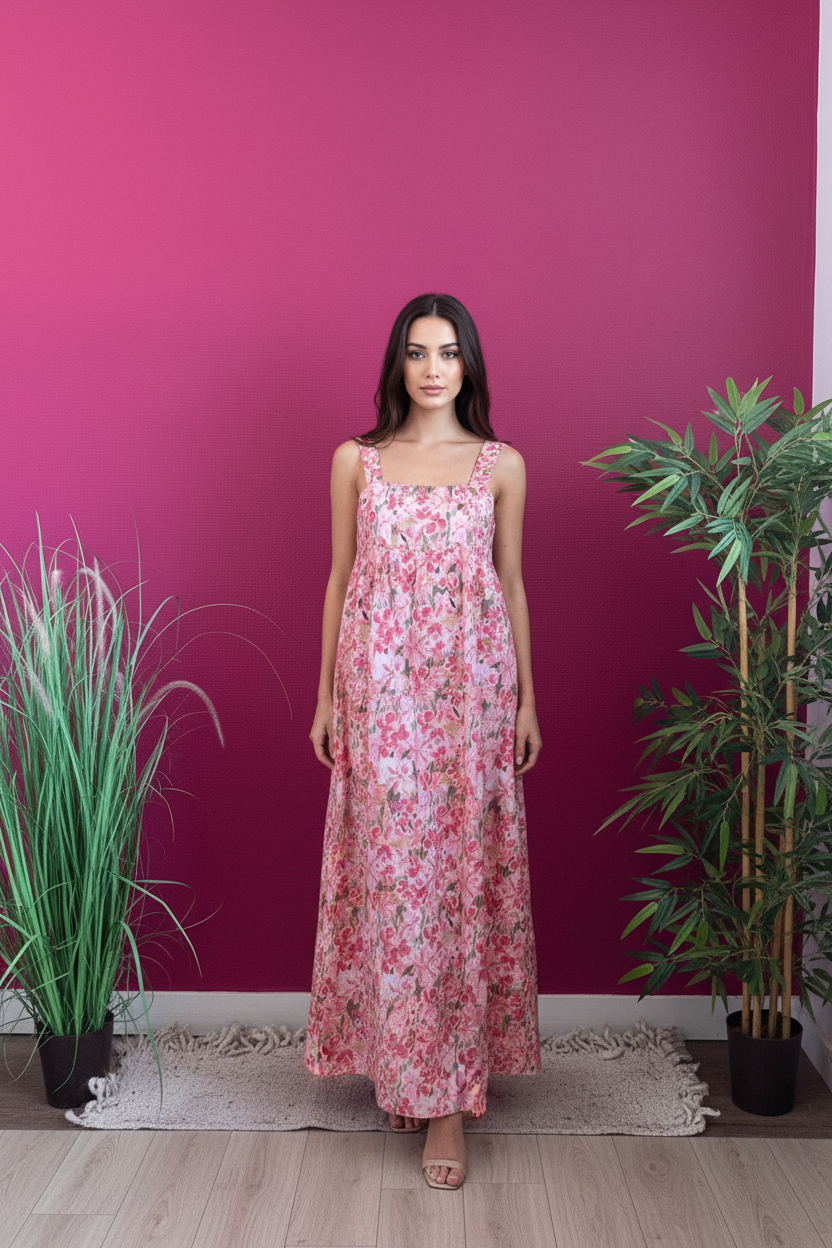 Robe Blondie portée – mannequin fond framboise
