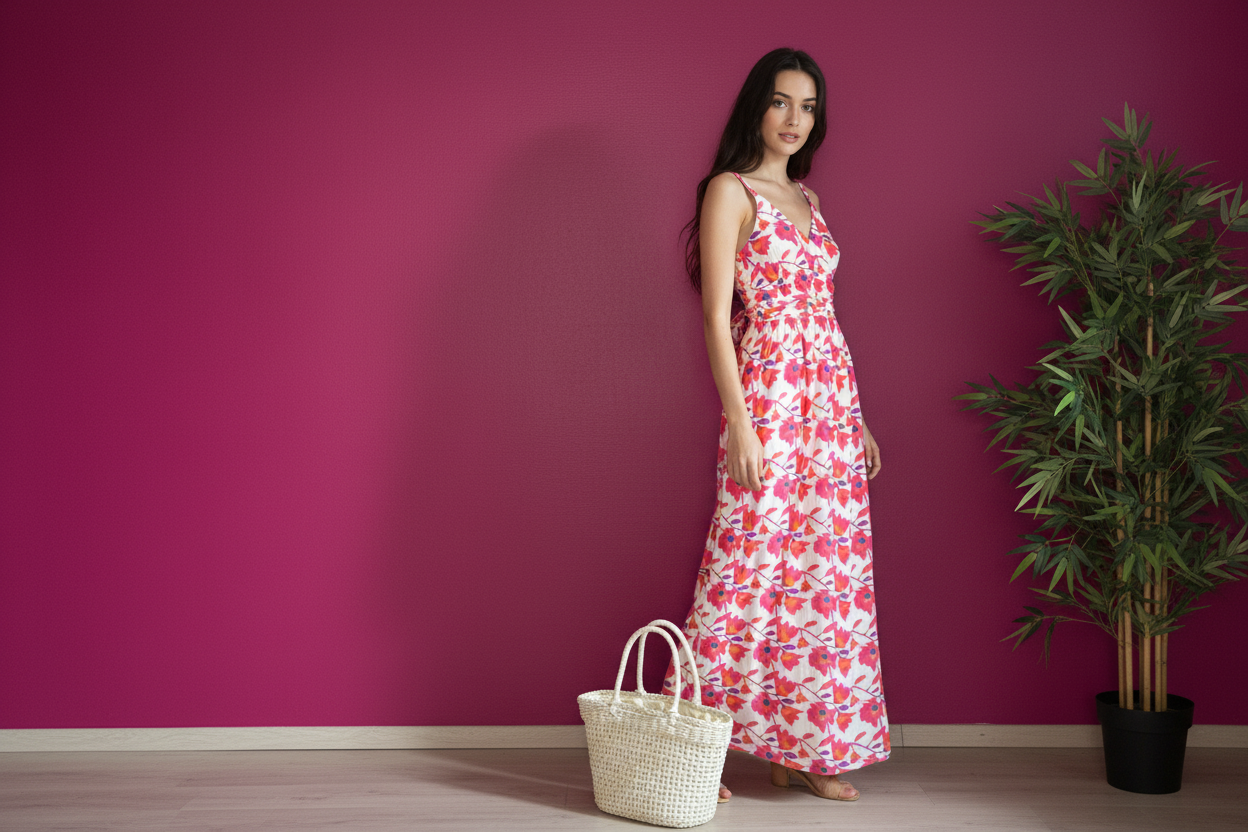 Robe Longue Fleurie portée par mannequin