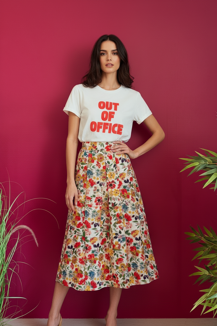 Jupe Farra + T-shirt Out of Office – look complet