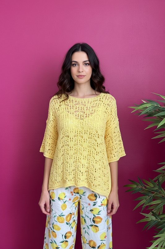 Pull Crochet Jaune avec Pantalon Citron