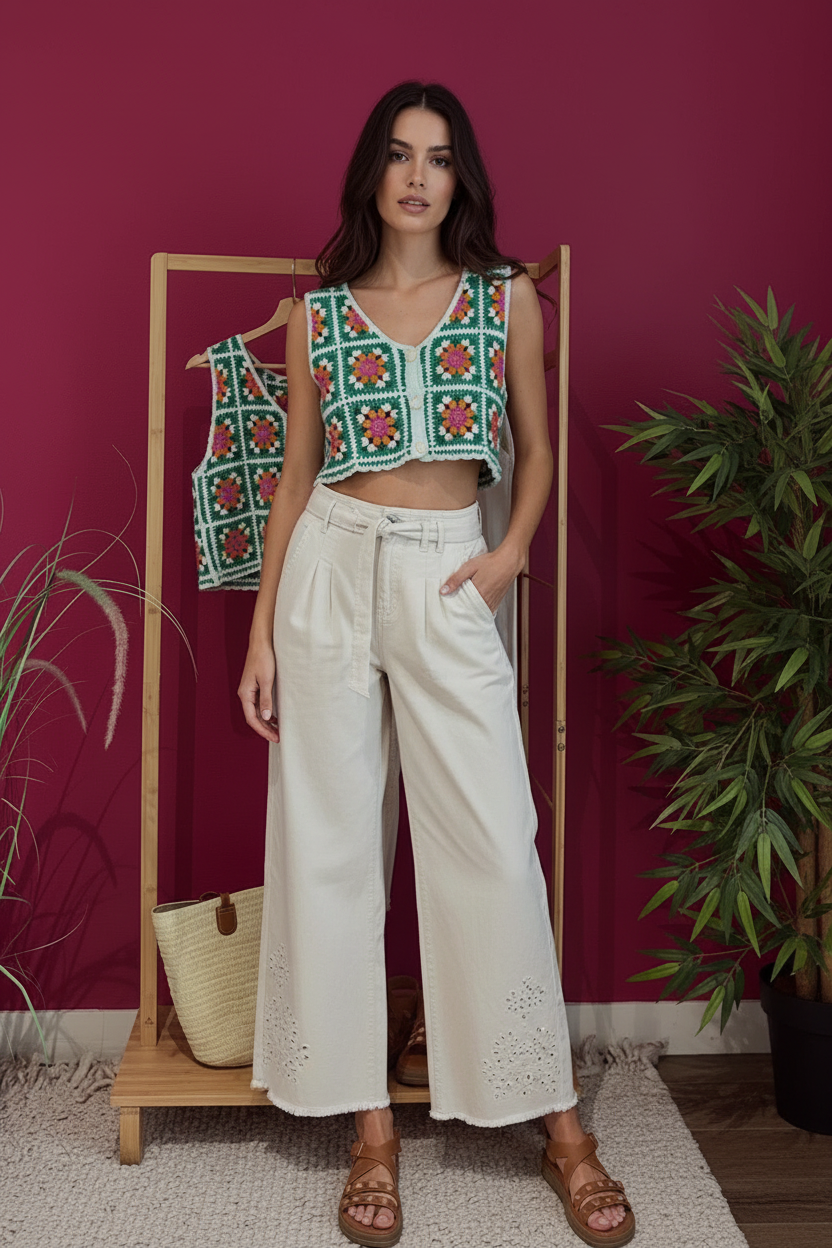 Top Crochet Granny Square porté par un mannequin
